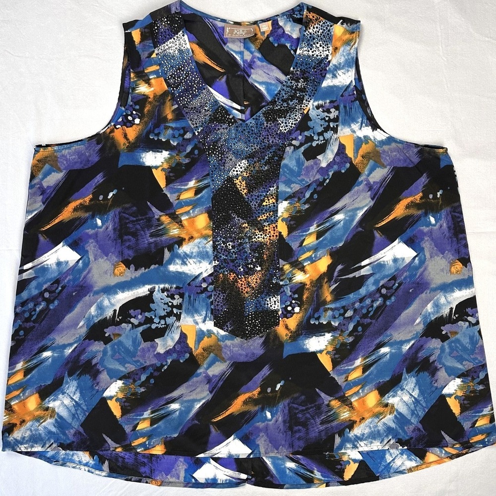Embellished Tank Top Women 2XL Abstract Art to Wear‎ Sleeveless Kelly Layering